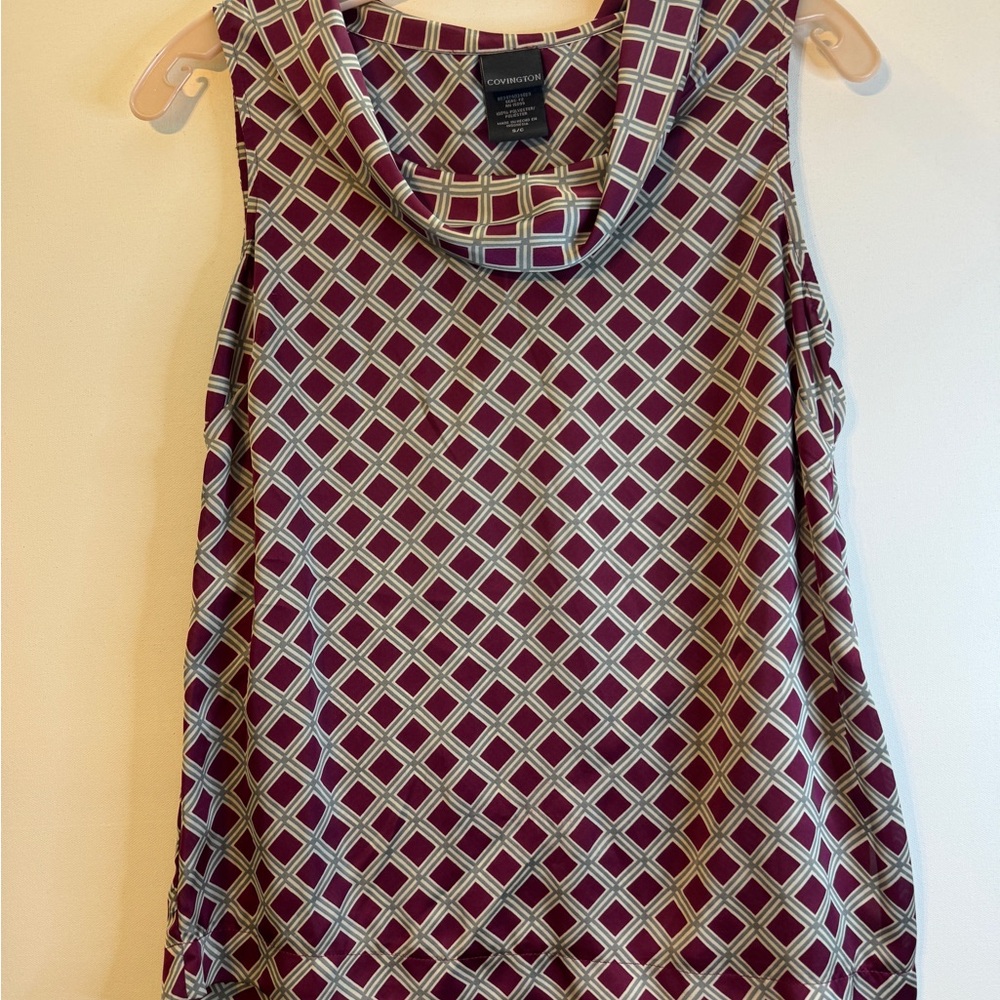 Covington Red Sleeveless Boxy Tank Top with Bib Collar
